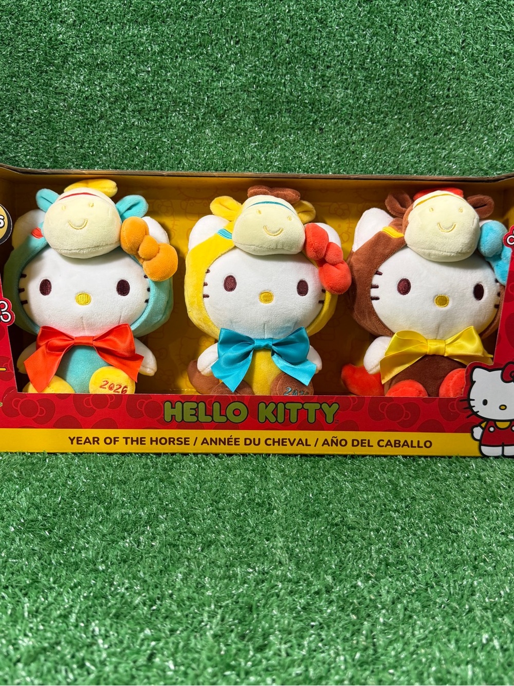 Hello Kitty Year of the Horse Plush Trio - Teal, Yellow & Brown